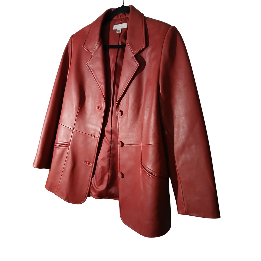 Nordstrom Genuine Lamb Leather Red Blazer Jacket Size M - Picture 2 of 11